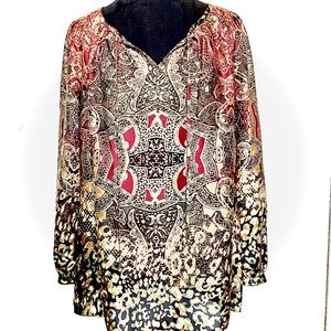 #14 Jones New York Multicolor Printed Women's Long Sleeve Peasant Blouse Size M